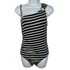 Michael Kors Swimsuit Womens Size 8 One Piece Striped Black White One‎ Shoulder